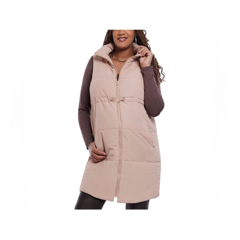Motherhood Womens M Sleeveless Long Pregnancy Puffer Vest w/Pockets - Light Pink - Picture 1 of 13